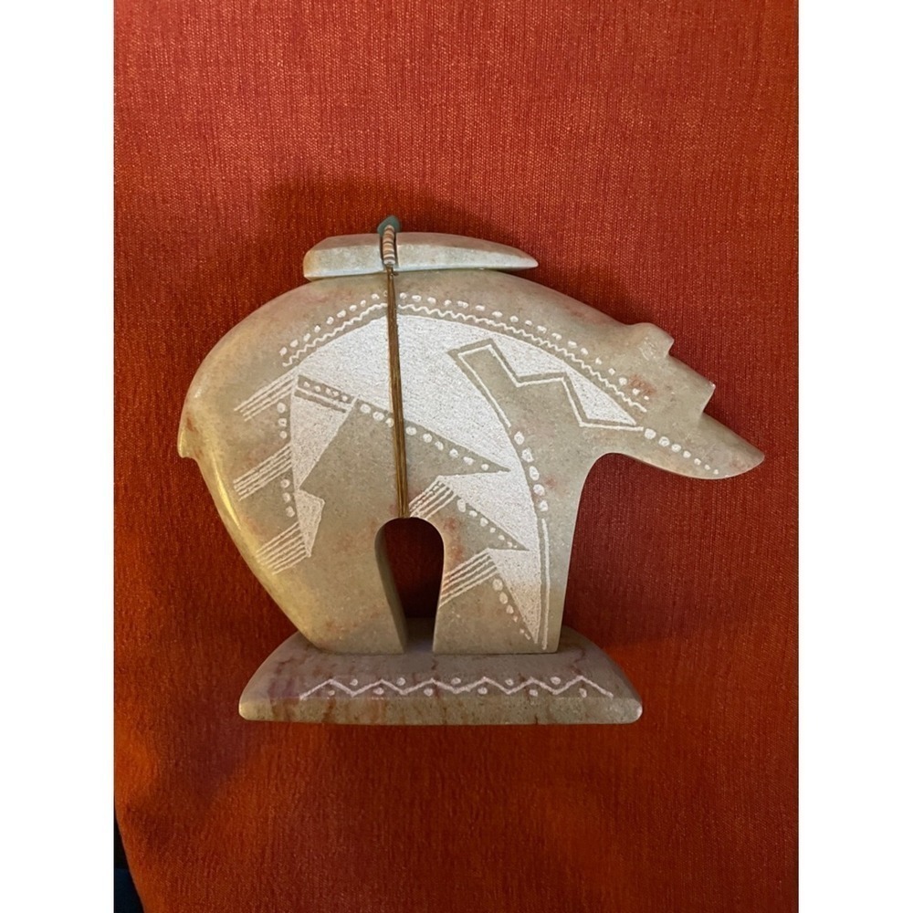 Native American Handcrafted Alabaster Bear Sculpture Fetish Art Decor
